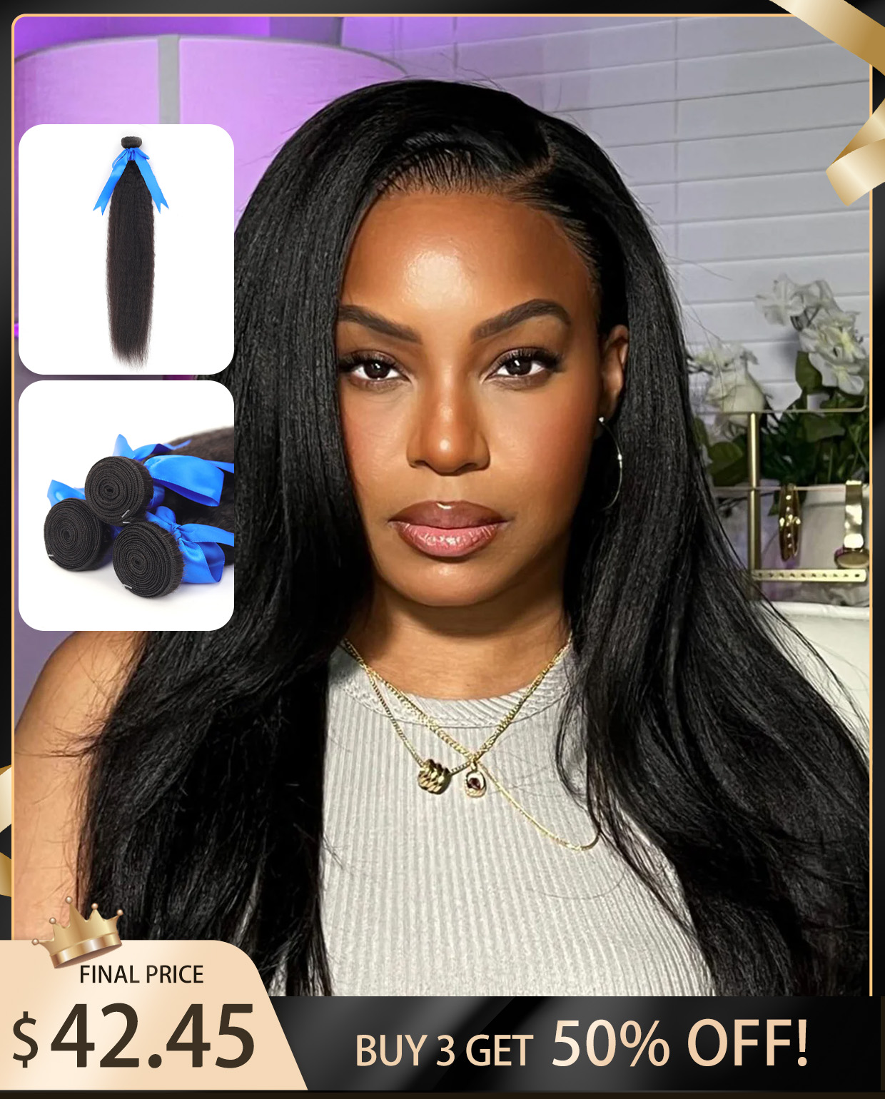 11A Grade 100% Human Virgin Hair Kinky Straight Natural Black One Bundle